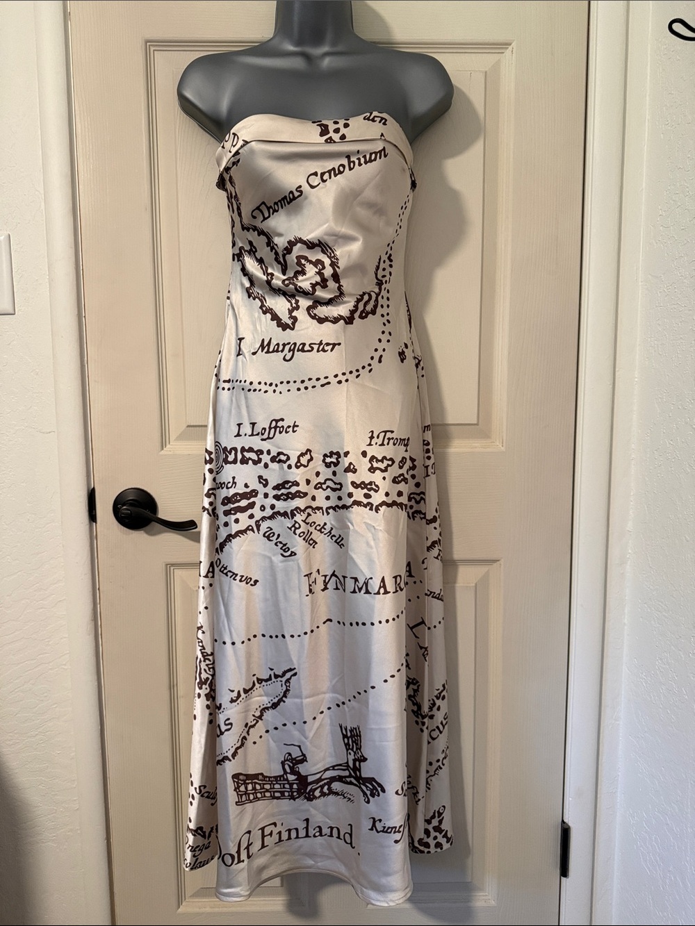 Cider Ivory Maxi Dress with Brown Map Print